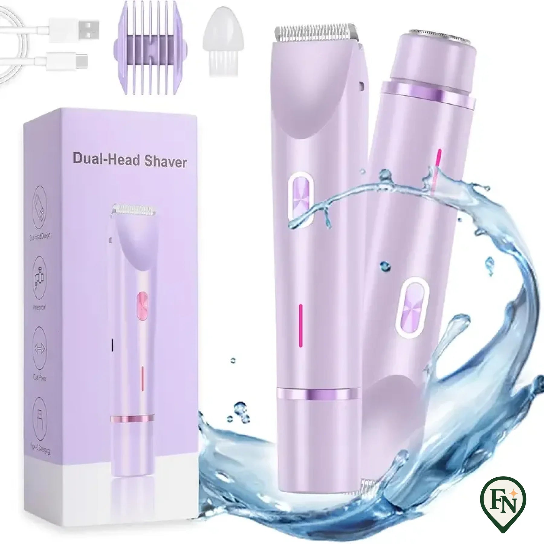 Elektrisch scheerapparaat met dubbele kop voor dames – Pijnvrij waterdicht handig voor soepel all-body scheren Purple